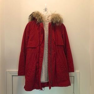 Red winter jacket❤️with detachable inner shearing and faux fur